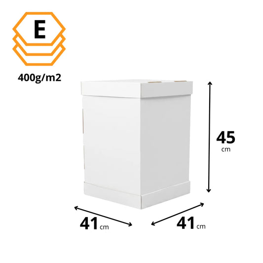 Jumbo-Tortenkarton für hohe Torten Weiß 41x41x45 cm — Abmessungen