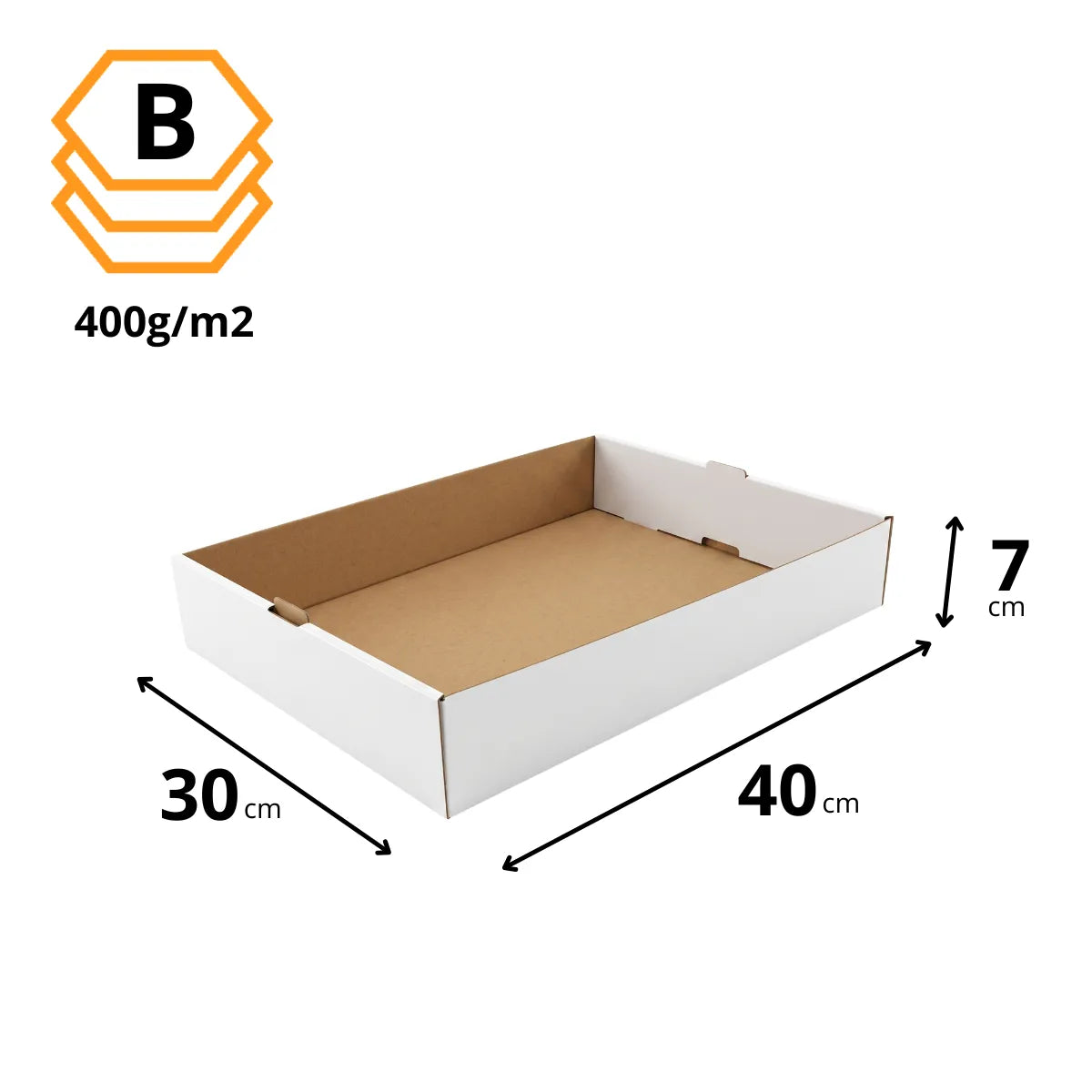 Kuchen-Tablett Weiß 40x30x7 cm — Abmessungen