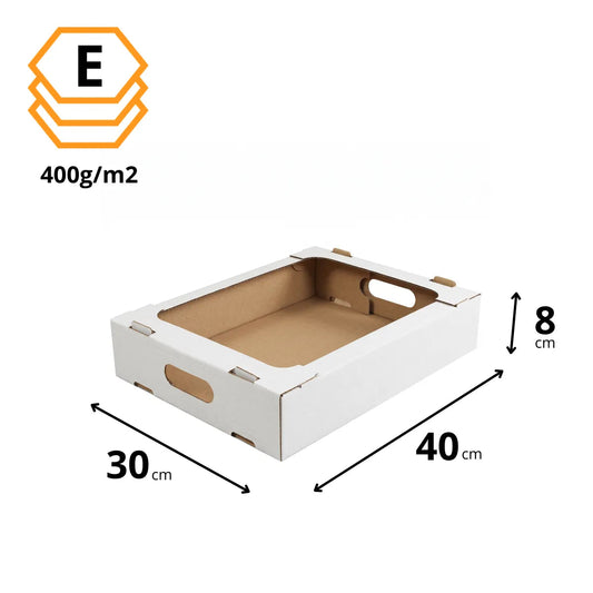 Kuchen-Tablett mit Tragegriff Weiß 40x30x8 cm — Abmessungen
