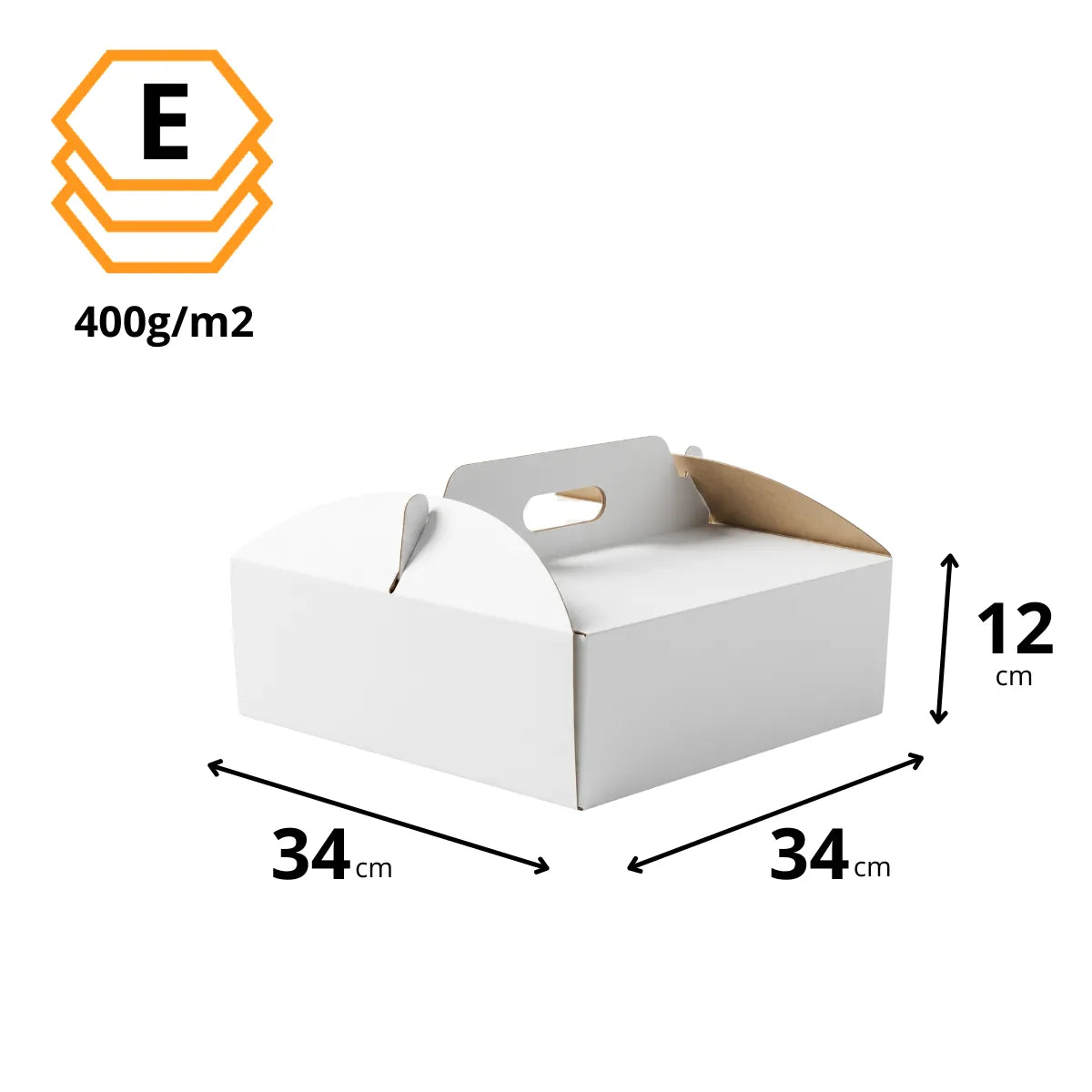 Tortenkarton Weiß 34x34x12 cm — Abmessungen