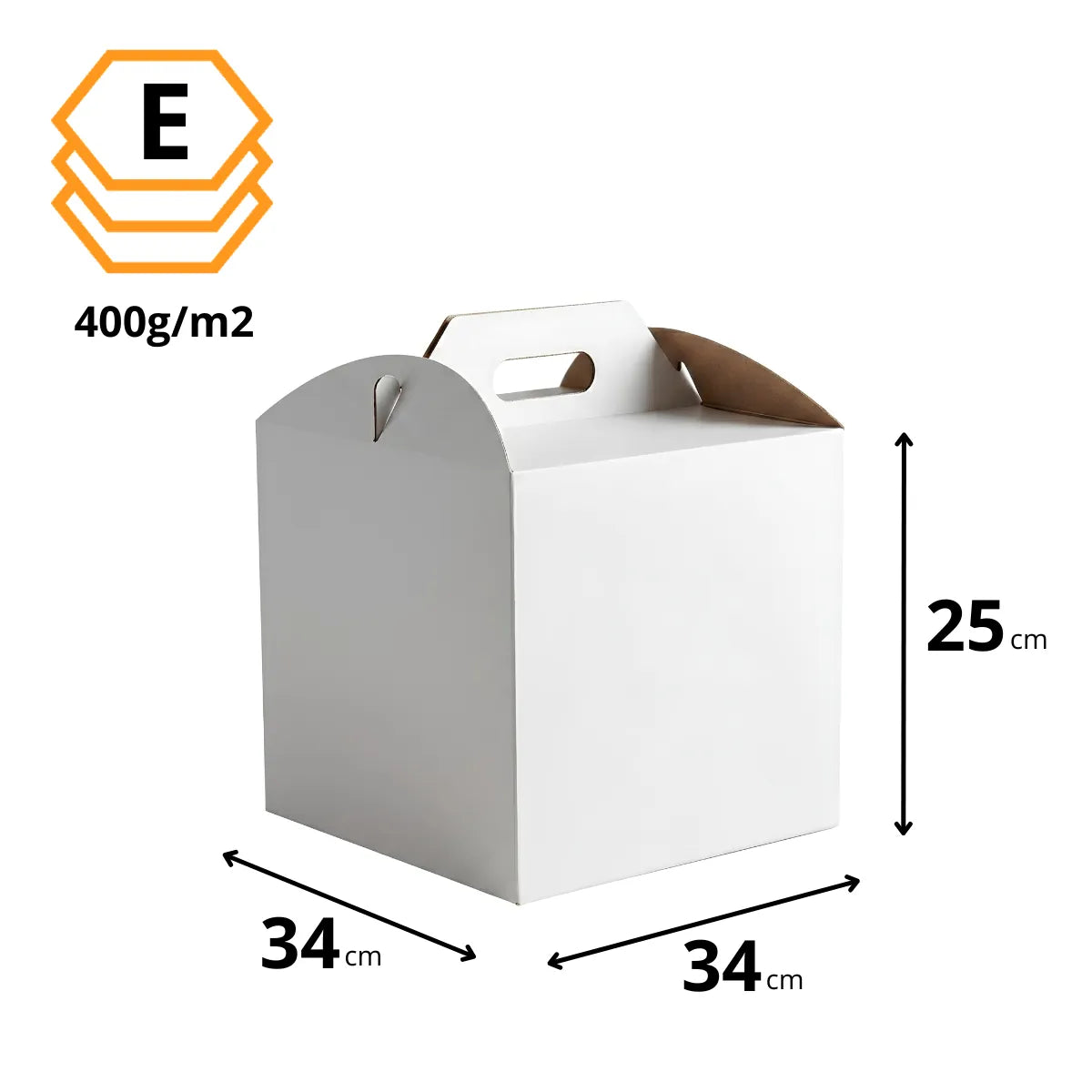 Tortenkarton Weiß 34x34x25 cm — Abmessungen